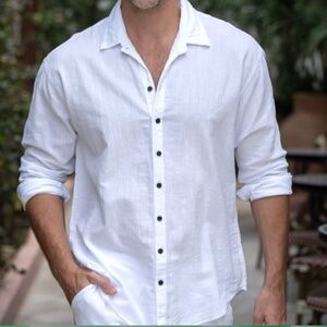 Cotton Natural Button-Up Shirt Mens Long Sleeve White Sz. XL